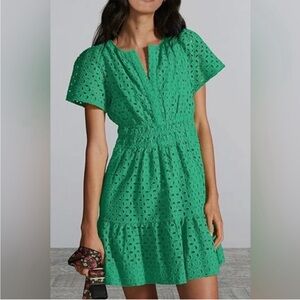 NWT Anthropologie Somerset Eyelet Mini Dress Kelly Green XS